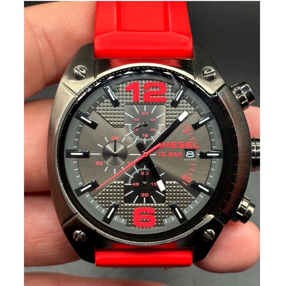 Diesel Overflow DZ4481 Chronograph Red Silicone 55mm Men’s Watch - Picture 14 of 17